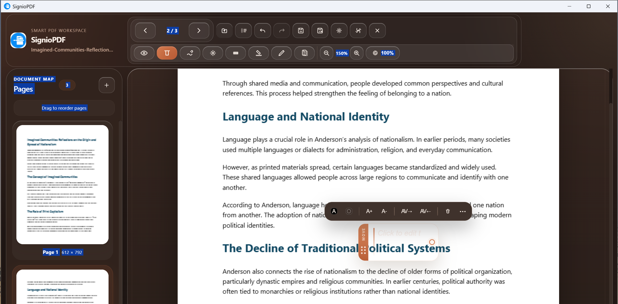 SignioPDF text editing